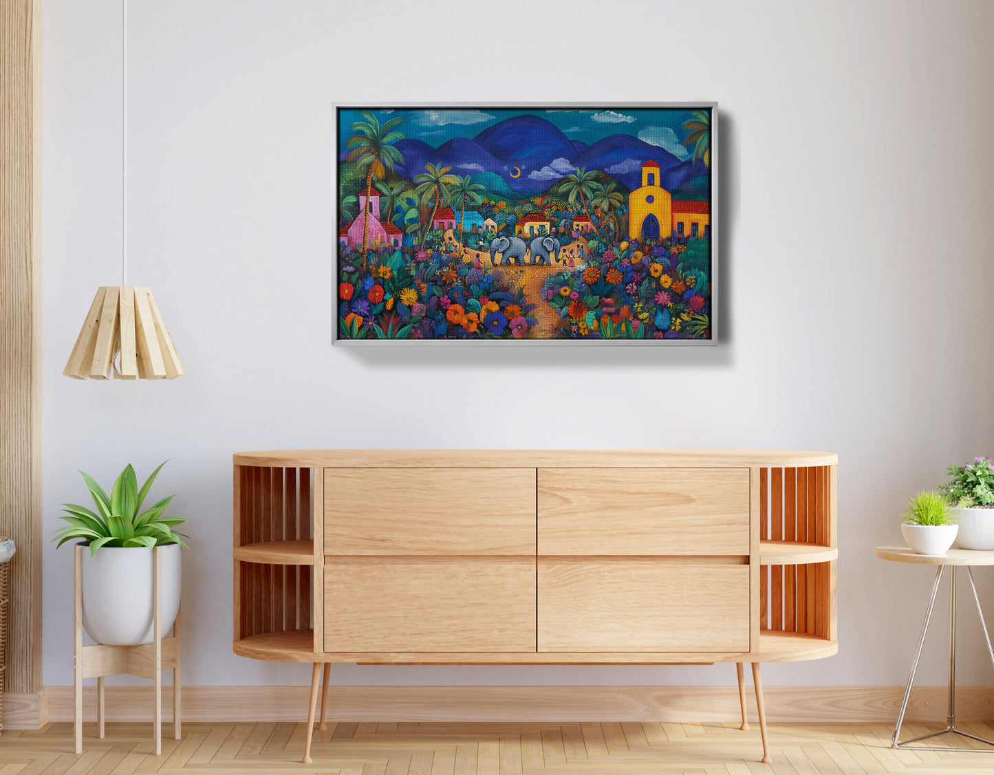 Colorful Mountain Village Elephant Caribbean wall art view 56