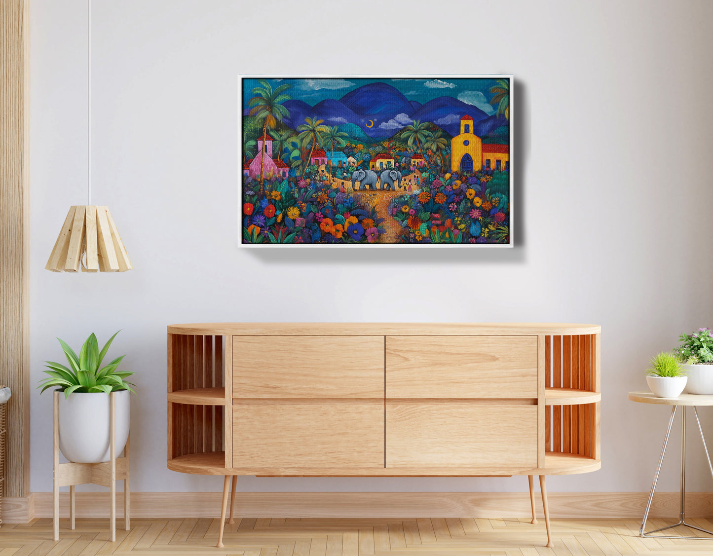 Colorful Mountain Village Elephant Caribbean wall art view 62