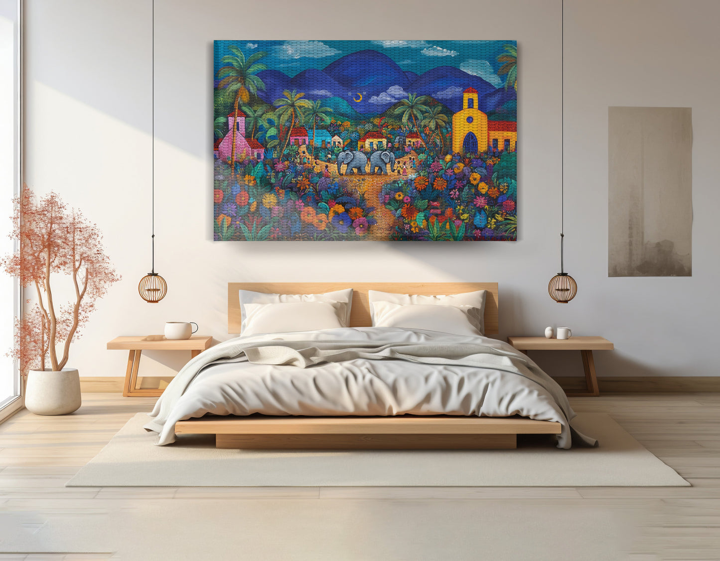 Colorful Mountain Village Elephant Caribbean wall art view 15