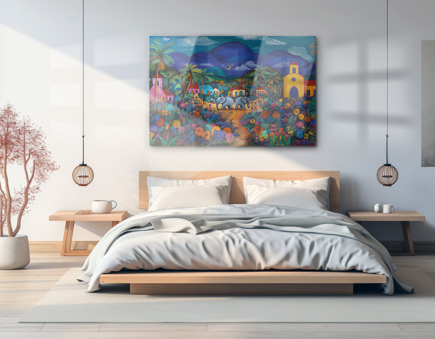 Colorful Mountain Village Elephant Caribbean wall art view 21