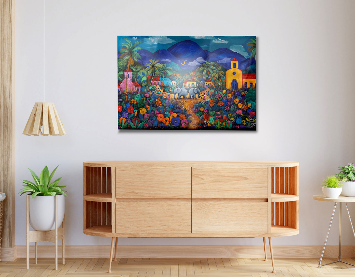 Colorful Mountain Village Elephant Caribbean wall art view 20