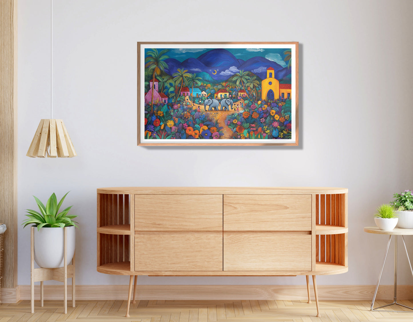 Colorful Mountain Village Elephant Caribbean wall art view 80