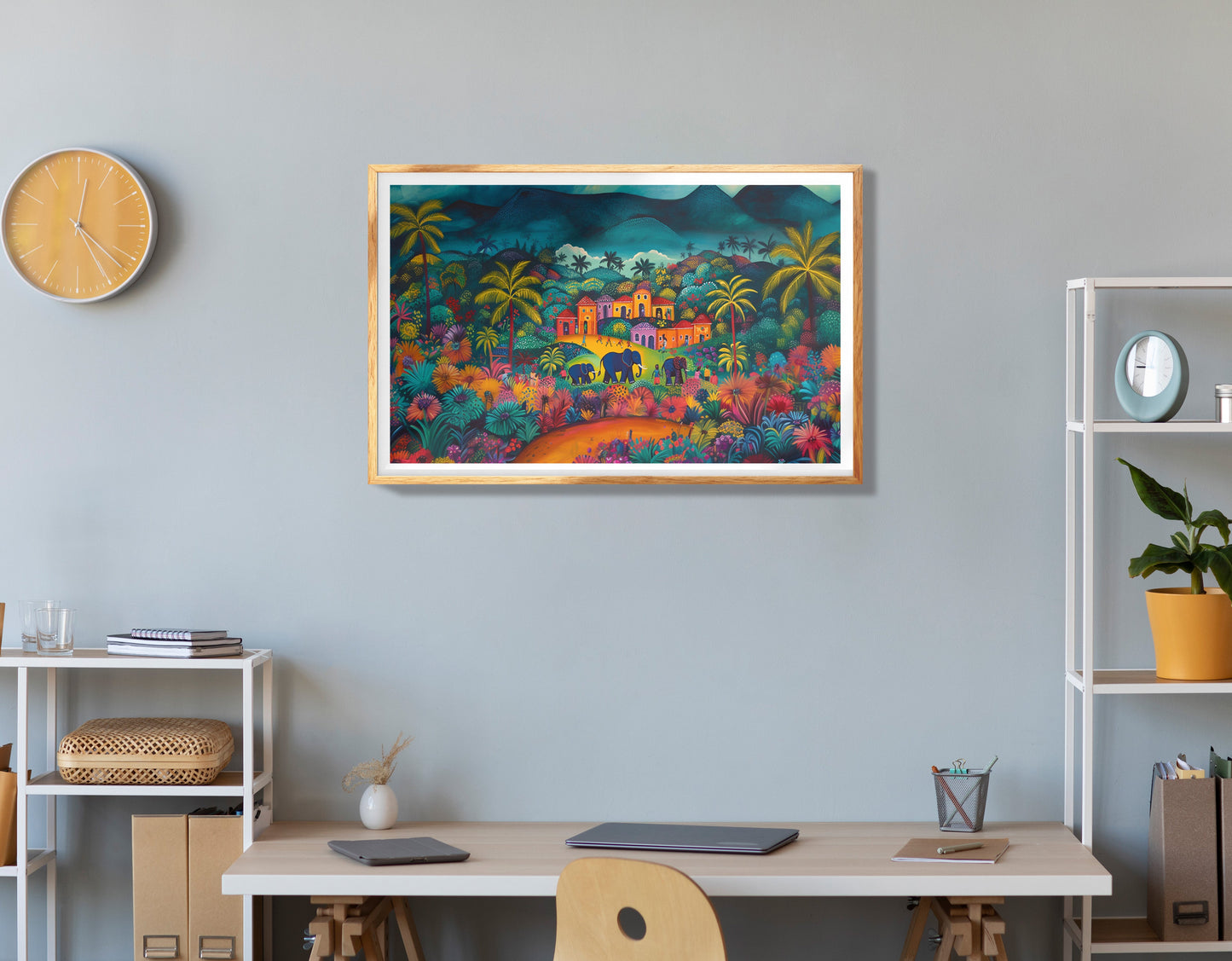 Tropical Village Elephant Caribbean wall art view 78