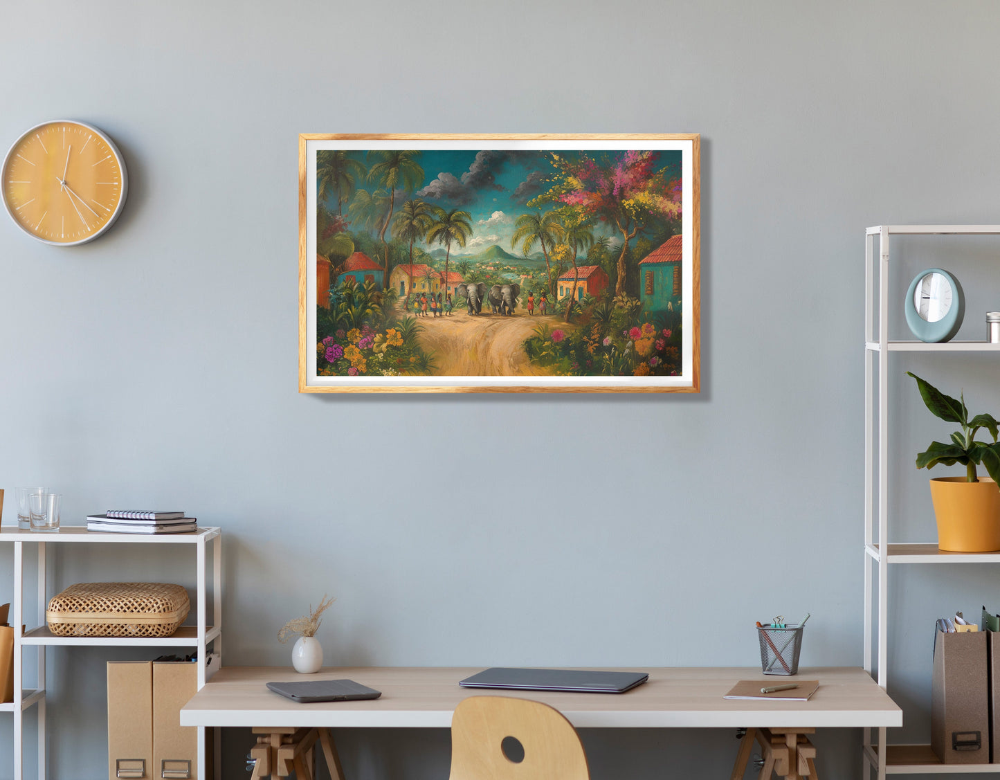 Coastal Village Elephant Black Caribbean wall art view 78