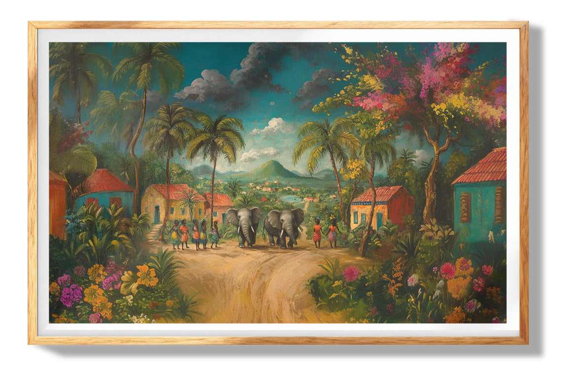 Coastal Village Elephant Black Caribbean wall art view 73