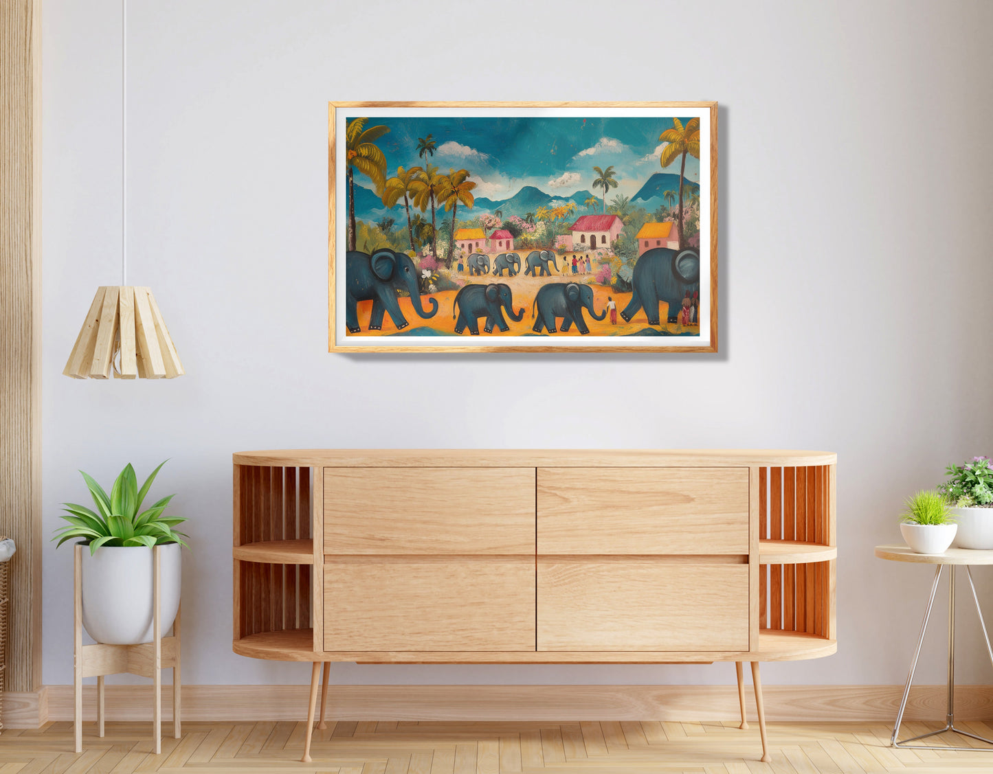 Colorful Mountain Village Elephant Caribbean wall art view 74