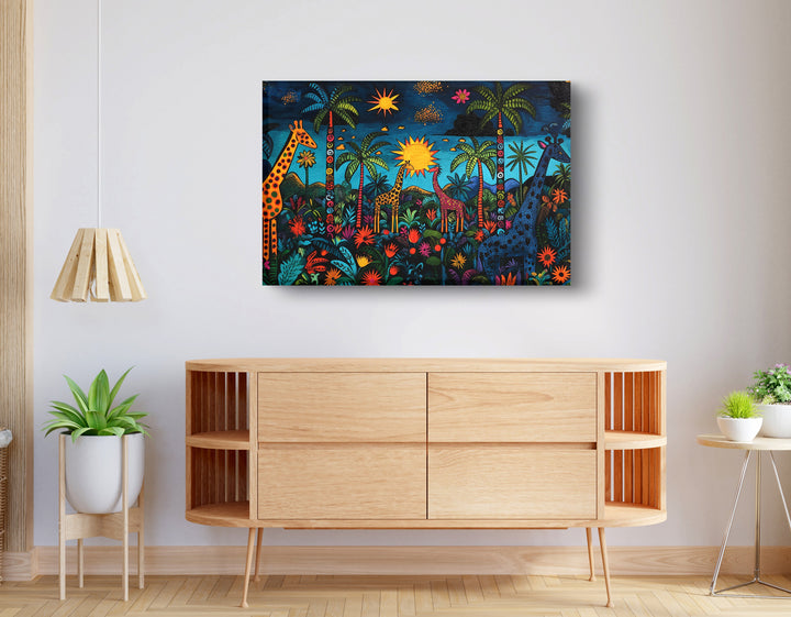 Giraffe Palm Tree Safari African American Wall Art