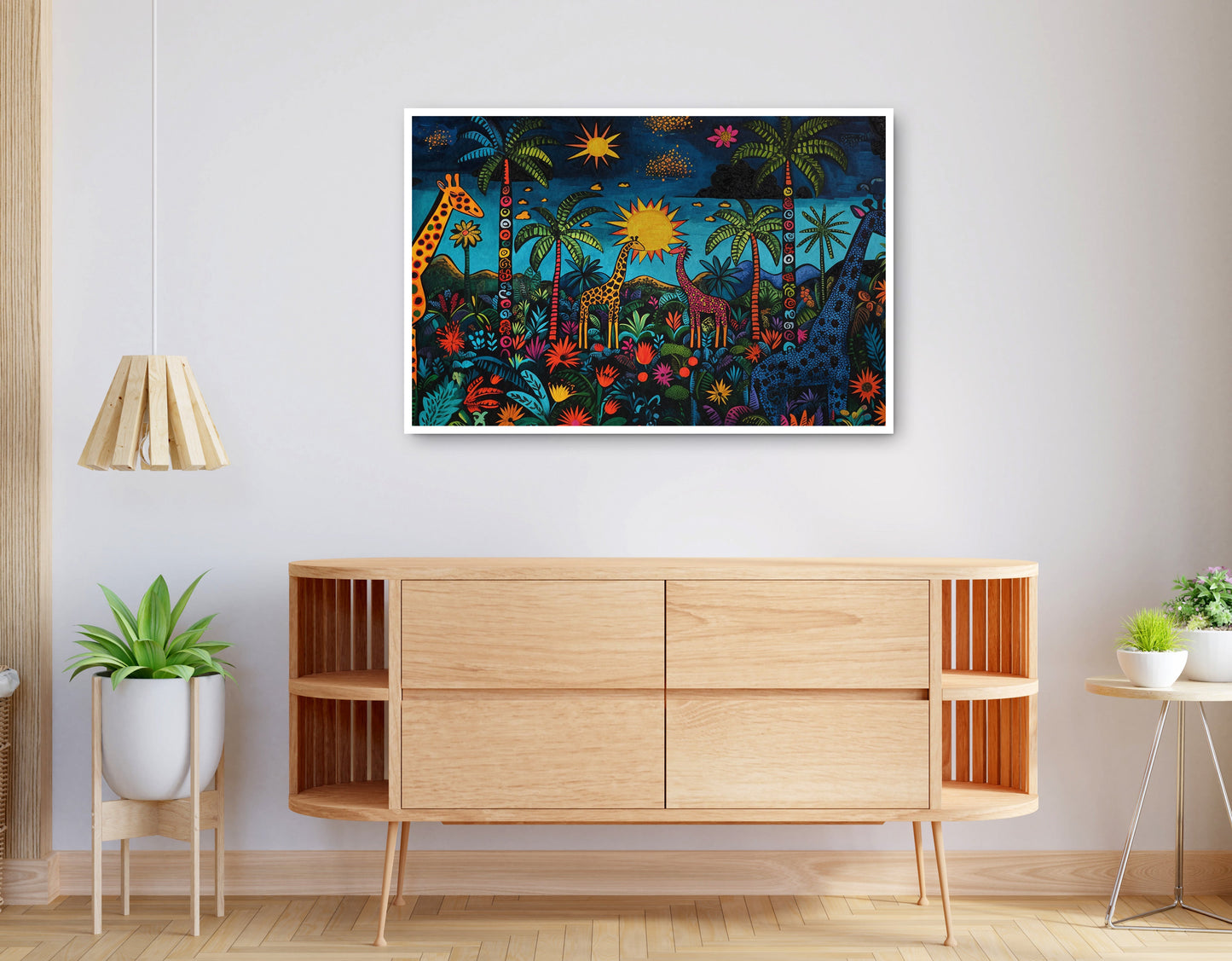 Alternate view of Giraffe Palm Tree Safari Caribbean wall art canvas print