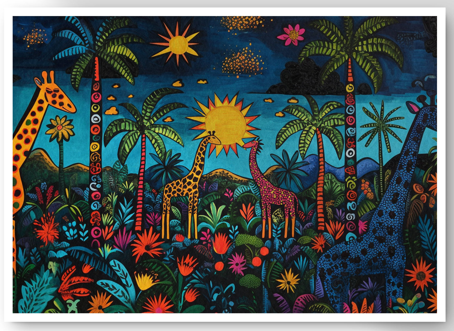 Giraffe Palm Tree Safari Caribbean wall art canvas print by MoomZee Artwork