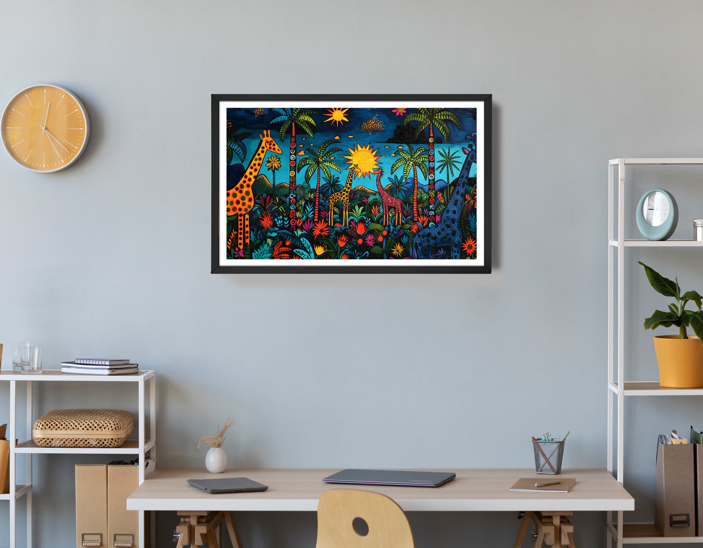 Giraffe Palm Tree Safari Caribbean wall art view 72