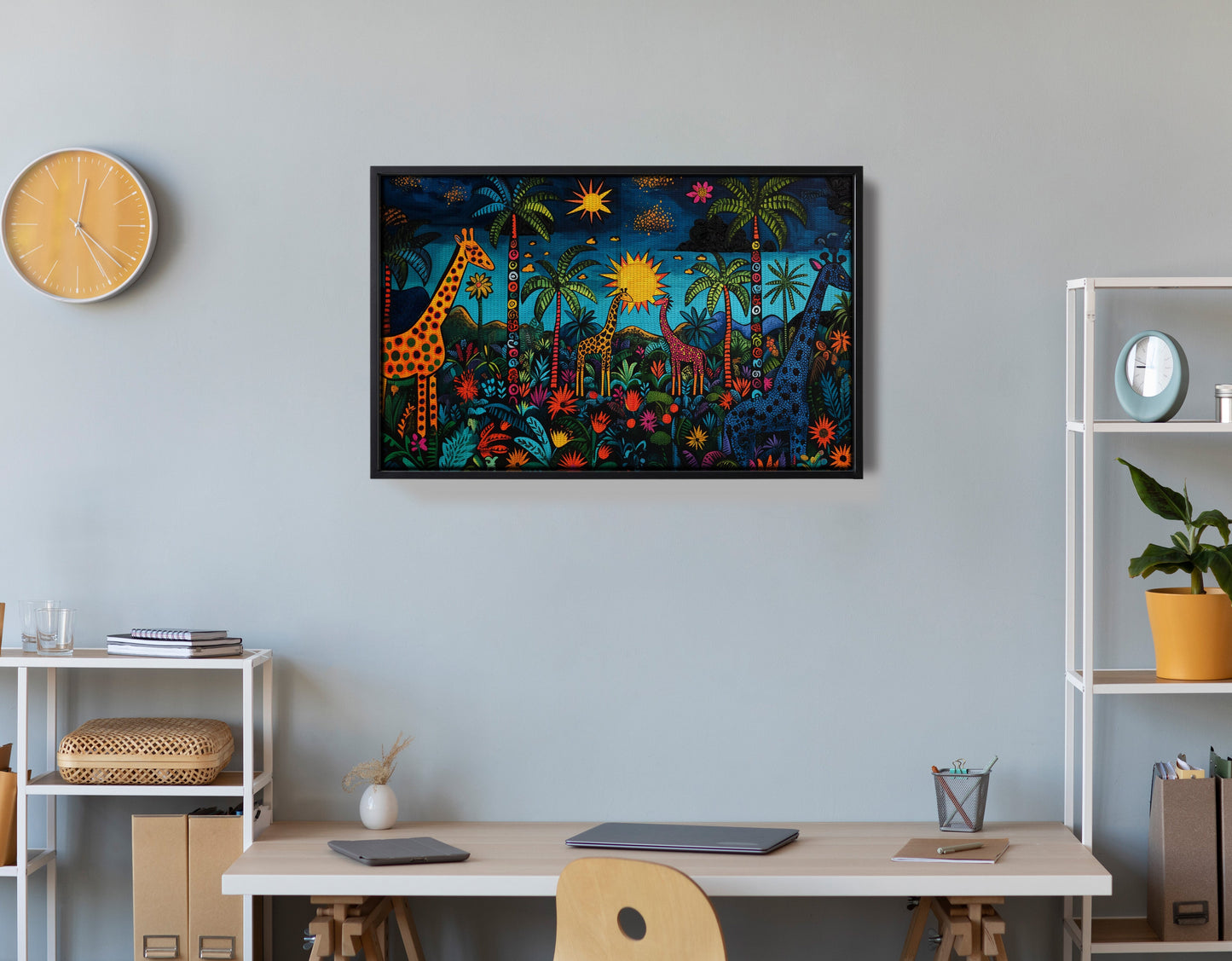 Giraffe Palm Tree Safari Caribbean wall art view 30