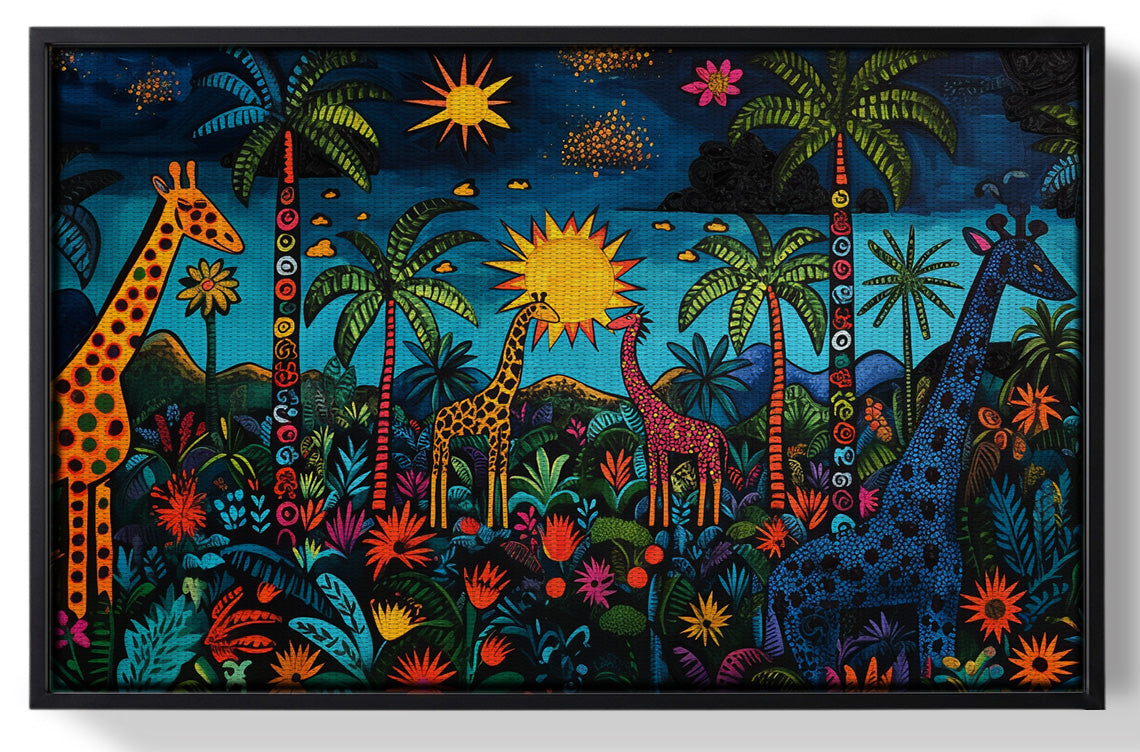 Framed Giraffe Palm Tree Safari Caribbean wall art for home decor