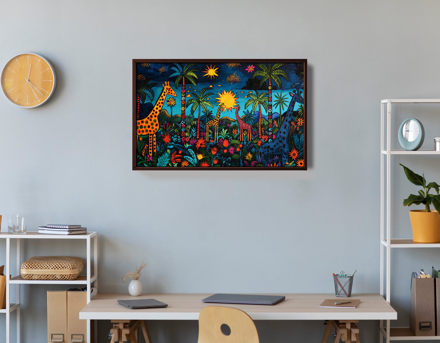 Giraffe Palm Tree Safari Caribbean wall art view 36