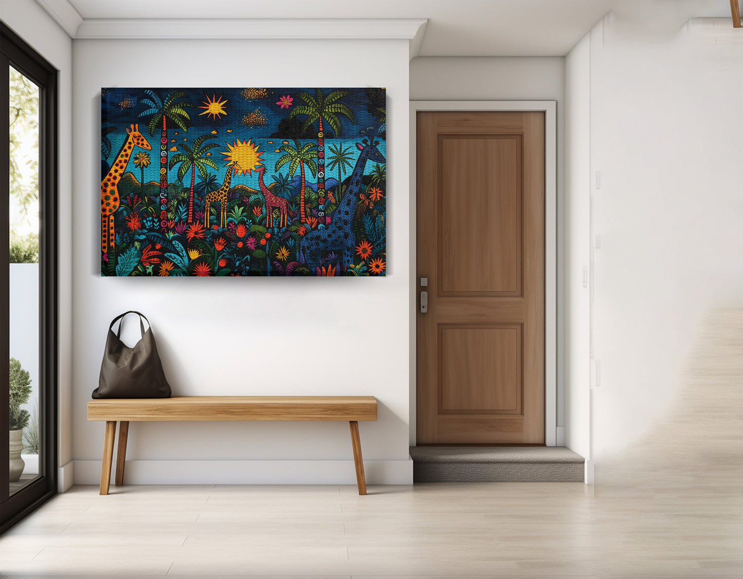 Giraffe Palm Tree Safari Caribbean wall art view 17
