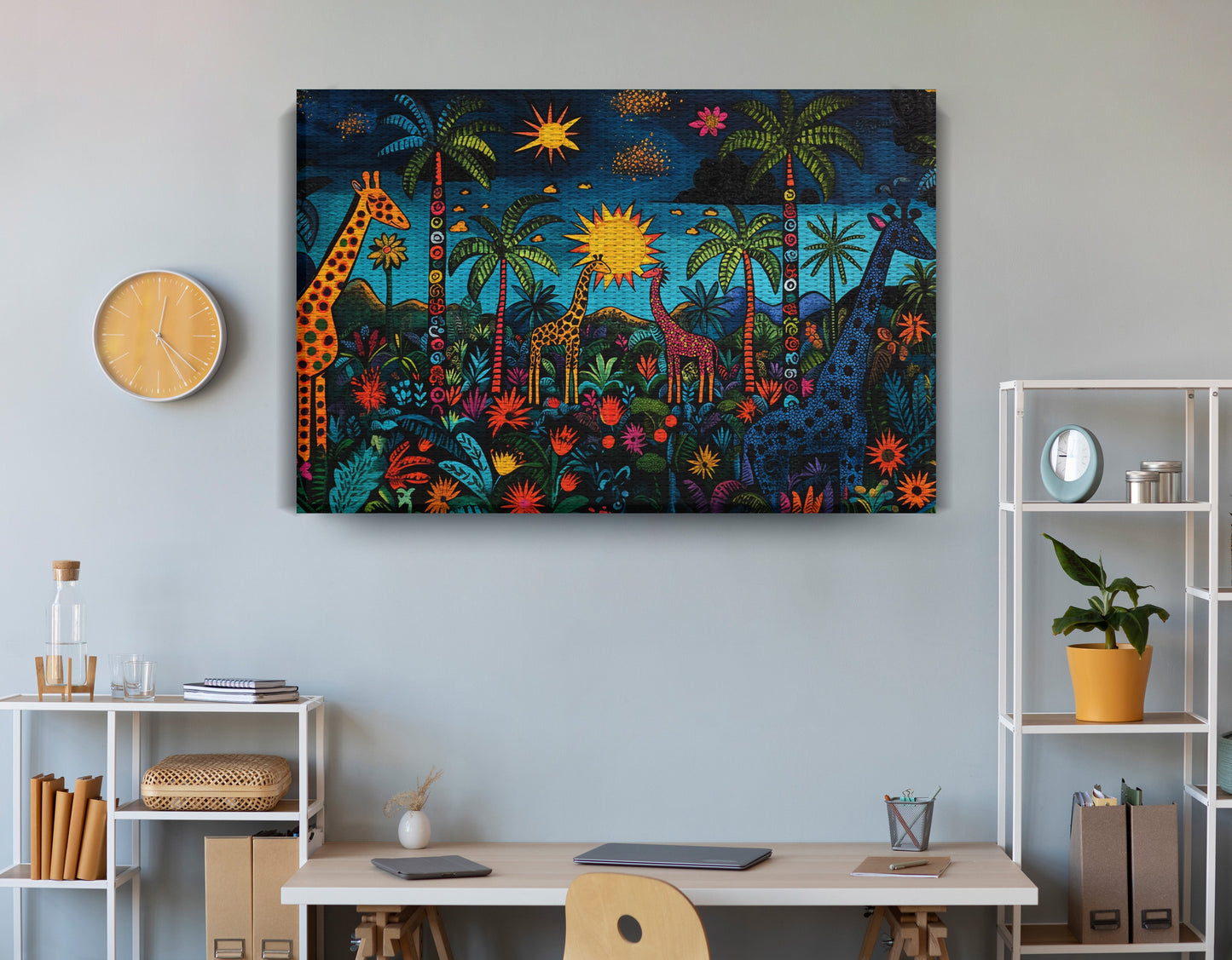 Giraffe Palm Tree Safari Caribbean wall art view 18