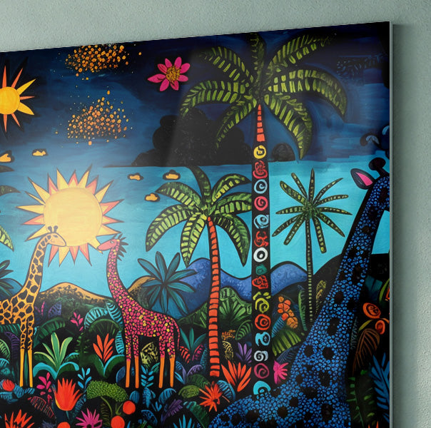 Giraffe Palm Tree Safari Caribbean wall art view 22
