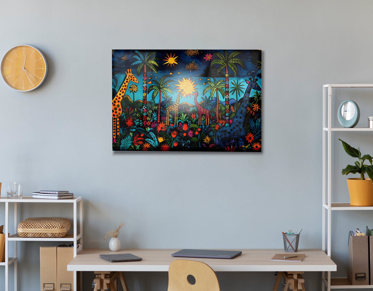 Giraffe Palm Tree Safari Caribbean wall art view 24