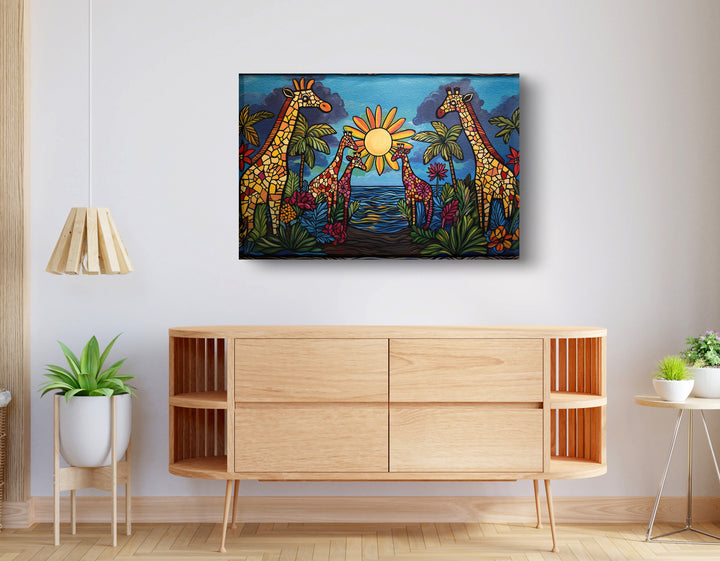 Giraffe Sunburst Safari Black Wall Art