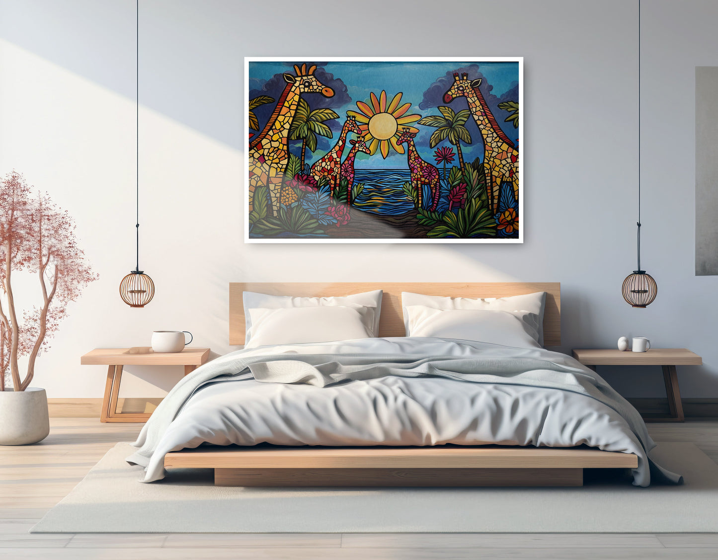 Giraffe Sunburst Safari Black Caribbean wall art artwork view