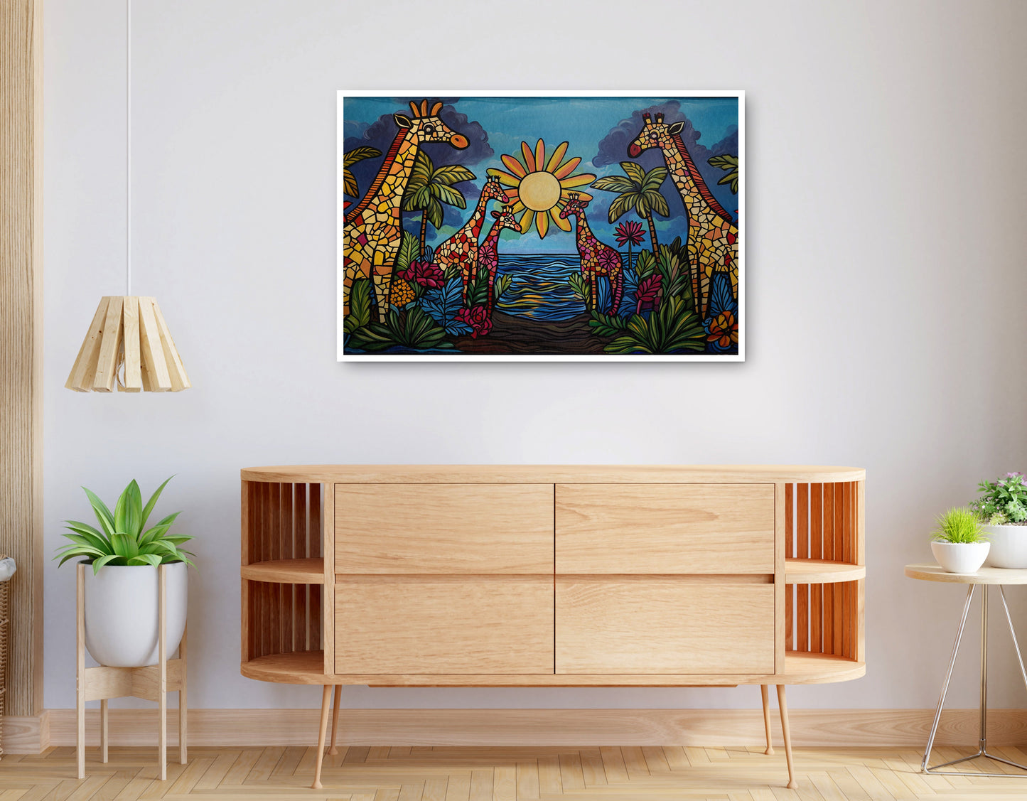 Alternate view of Giraffe Sunburst Safari Black Caribbean wall art canvas print