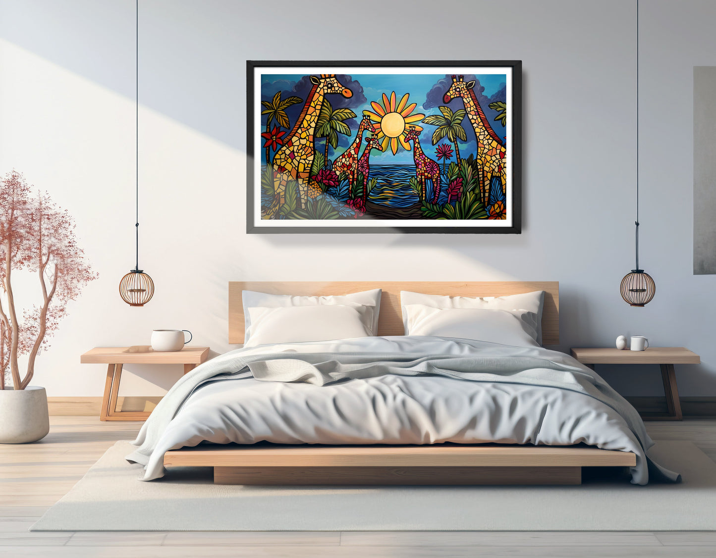 Giraffe Sunburst Safari Black Caribbean wall art view 69