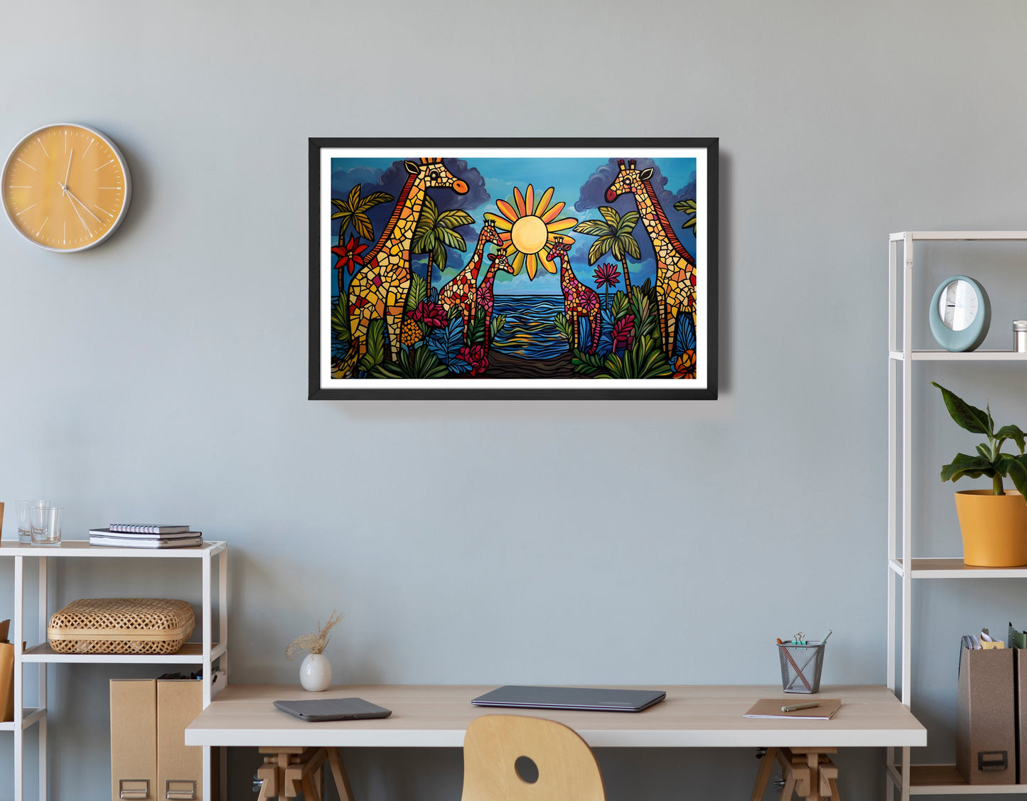 Giraffe Sunburst Safari Black Caribbean wall art view 72