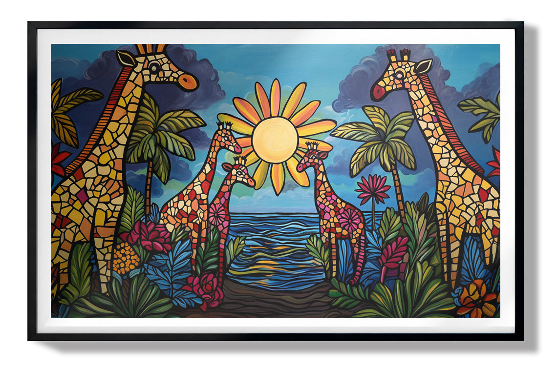 Giraffe Sunburst Safari Black Caribbean wall art view 67