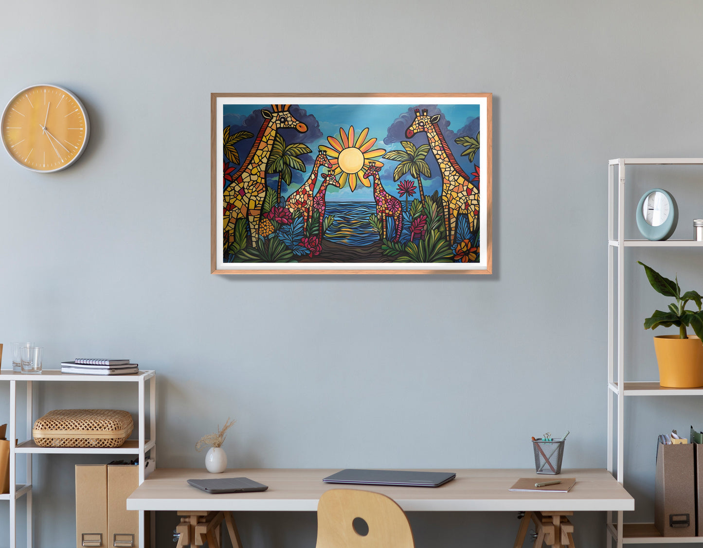 Giraffe Sunburst Safari Black Caribbean wall art view 84