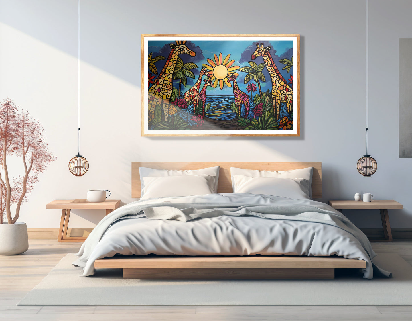 Giraffe Sunburst Safari Black Caribbean wall art view 75