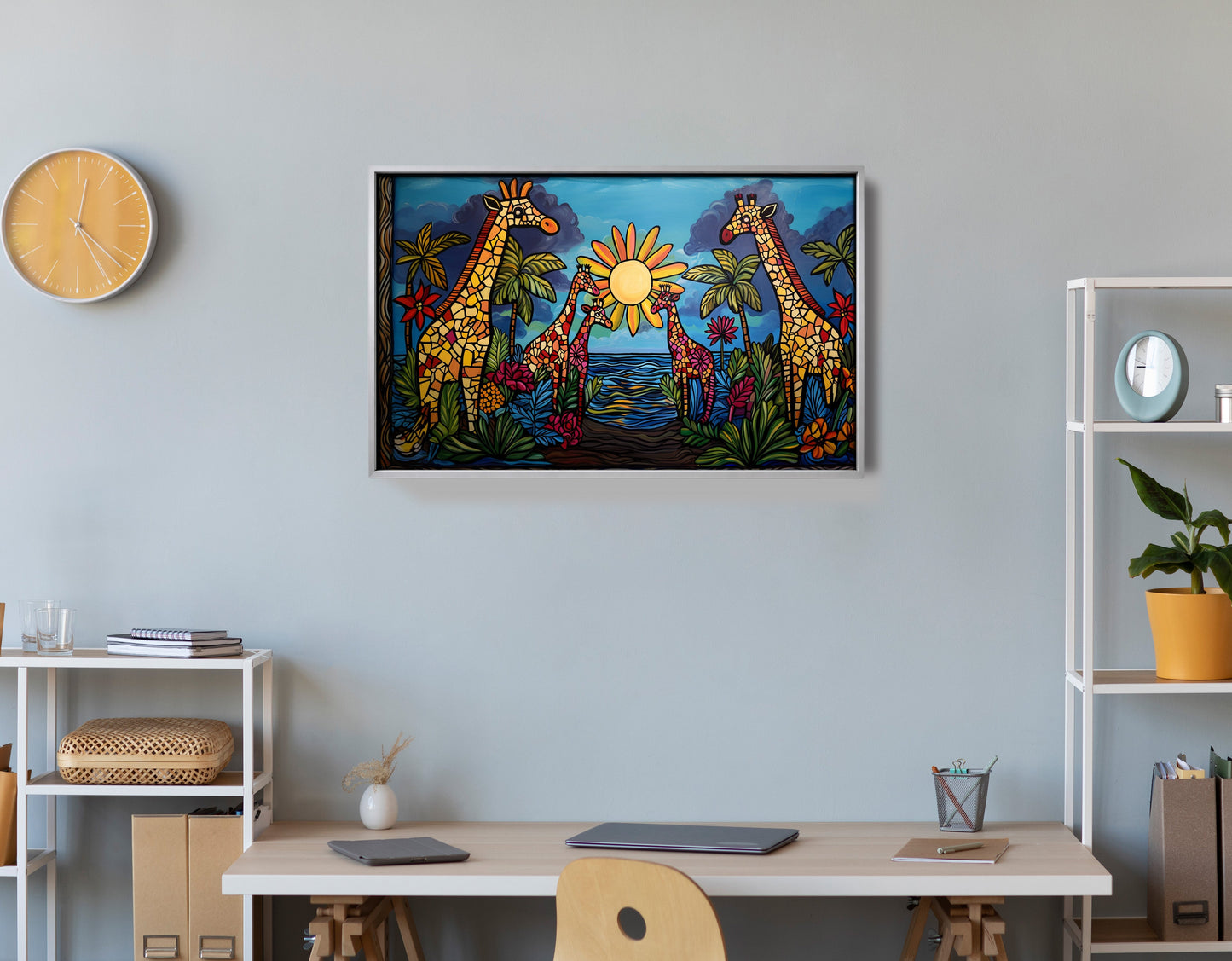 Giraffe Sunburst Safari Black Caribbean wall art view 60