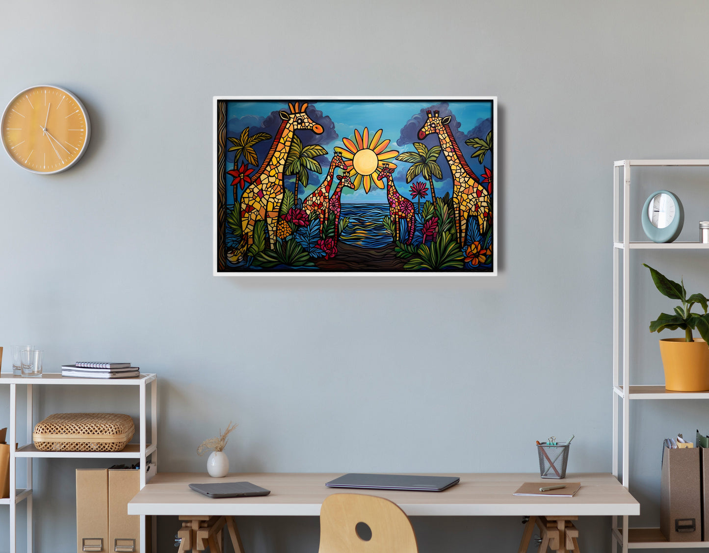 Giraffe Sunburst Safari Black Caribbean wall art view 66