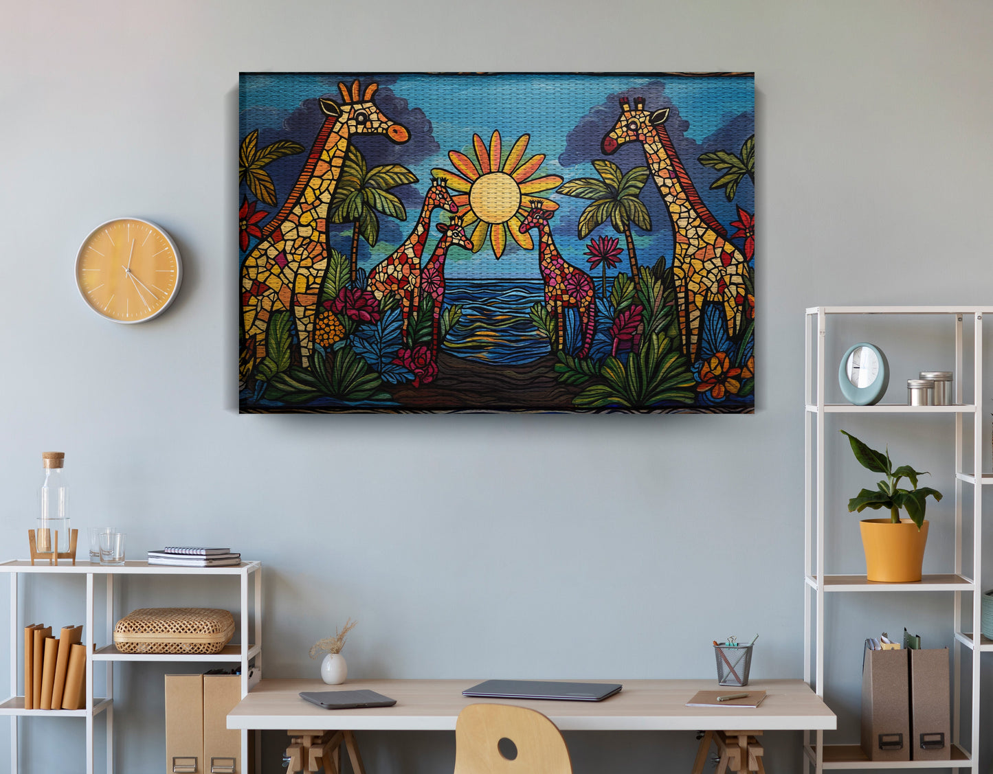 Giraffe Sunburst Safari Black Caribbean wall art view 18