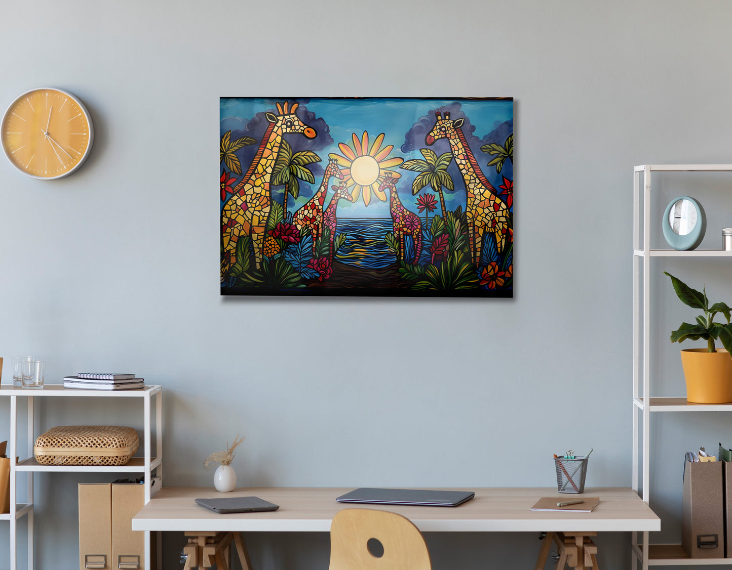 Giraffe Sunburst Safari Black Caribbean wall art view 24
