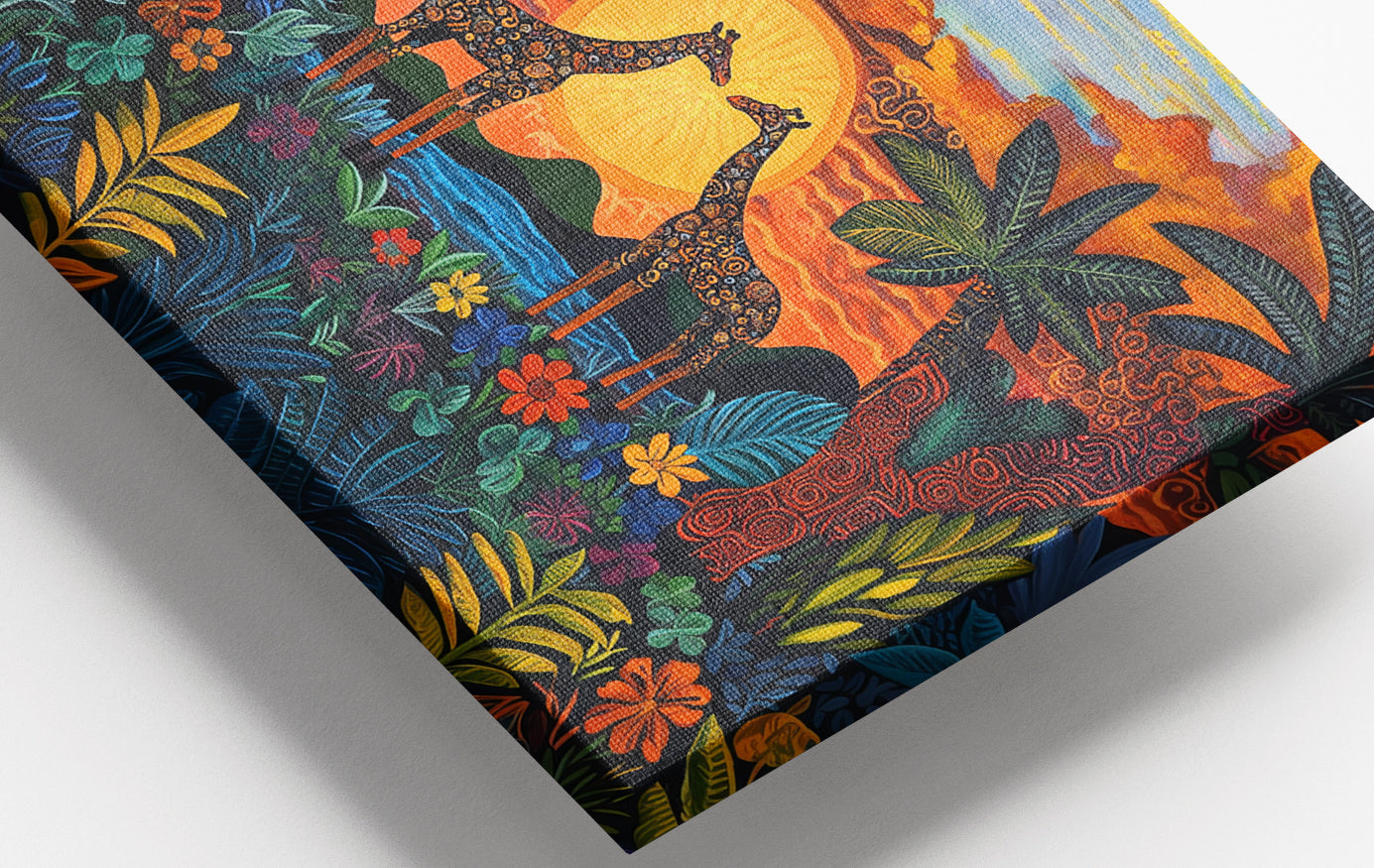 Close-up of Giraffe Sunset Jungle Caribbean wall art detail