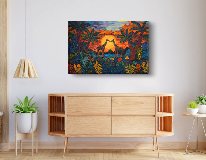 Giraffe Sunset Jungle African American Wall Art
