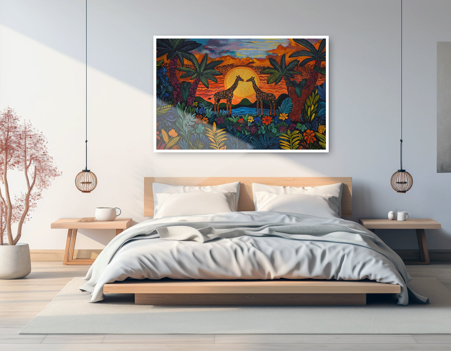 Giraffe Sunset Jungle Caribbean wall art artwork view