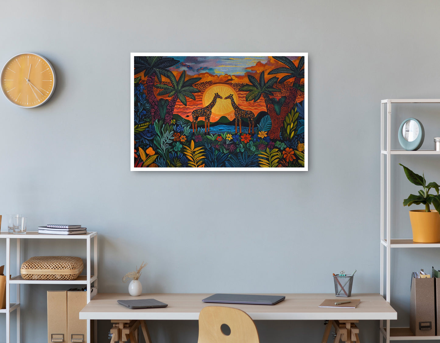 Giraffe Sunset Jungle Caribbean wall art print view