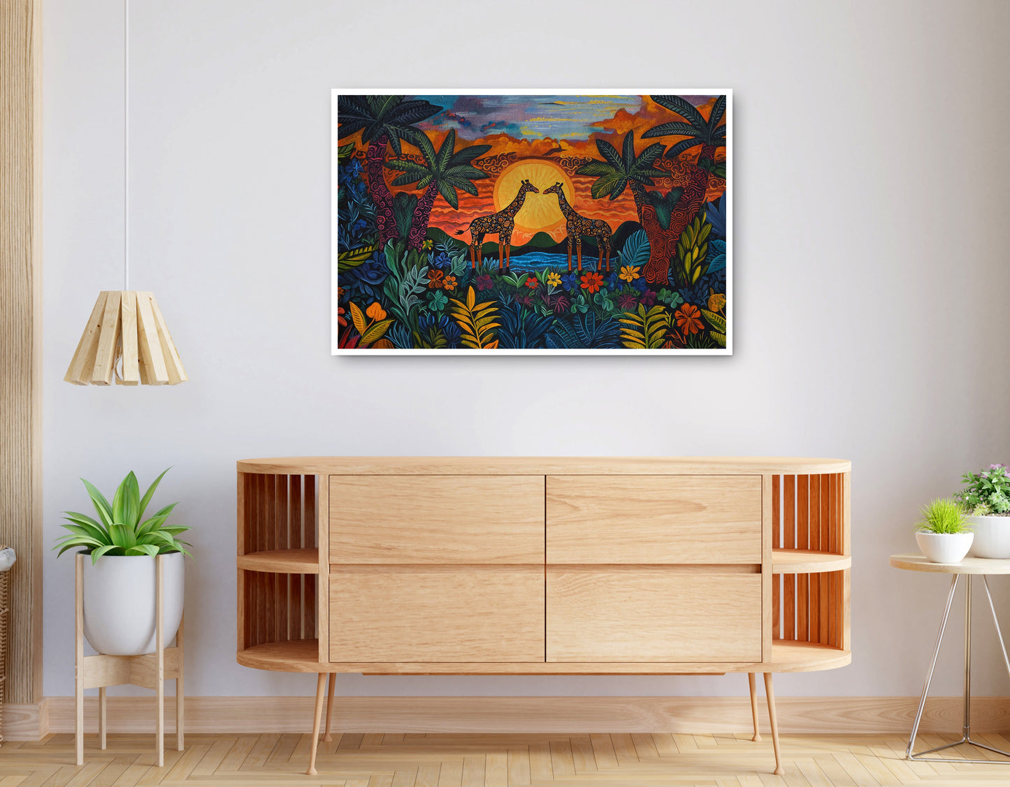 Alternate view of Giraffe Sunset Jungle Caribbean wall art canvas print