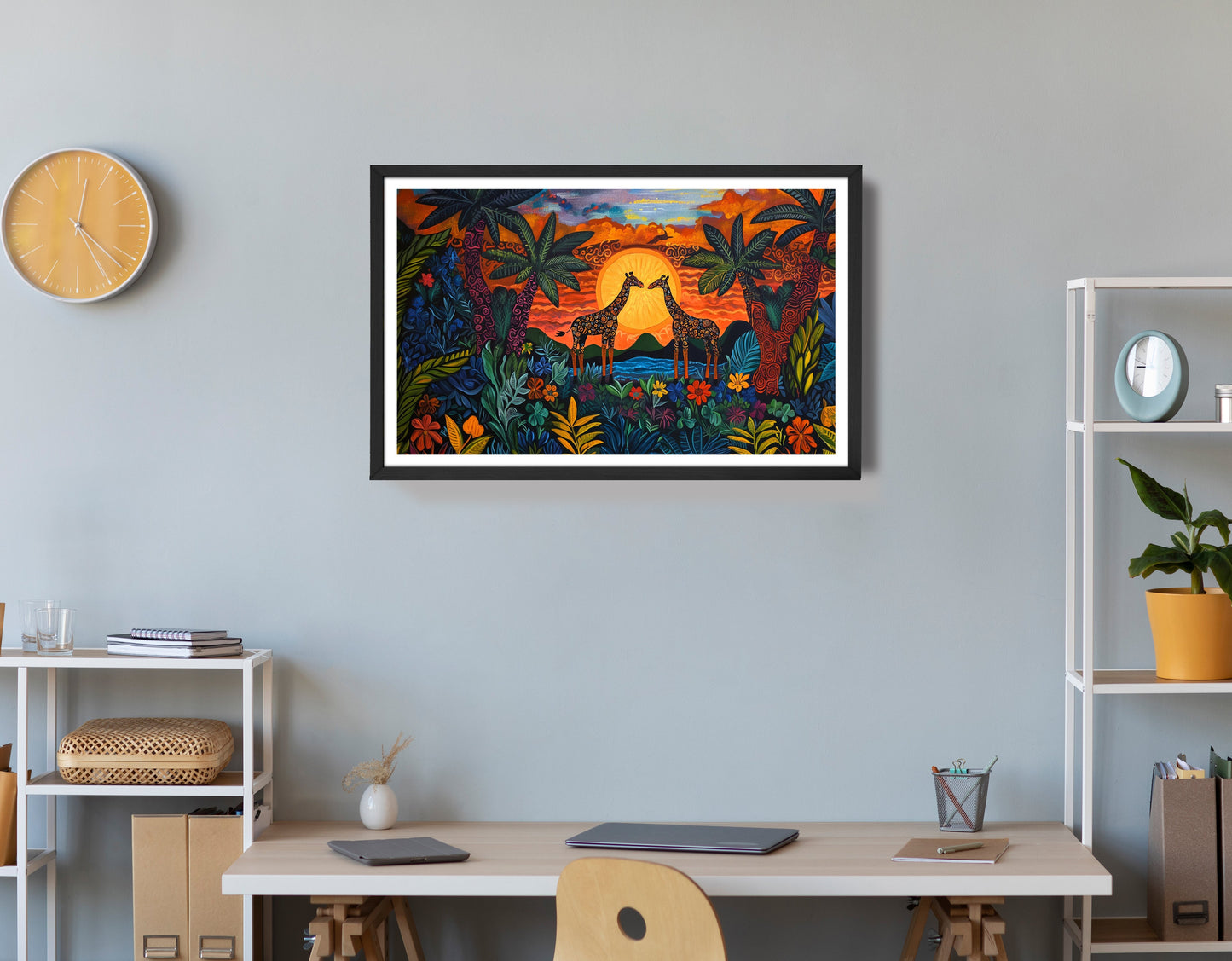 Giraffe Sunset Jungle Caribbean wall art view 72