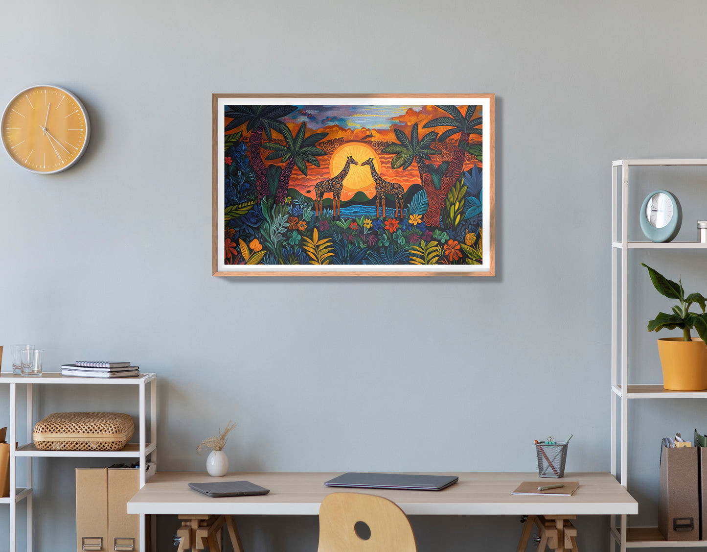 Giraffe Sunset Jungle Caribbean wall art view 84