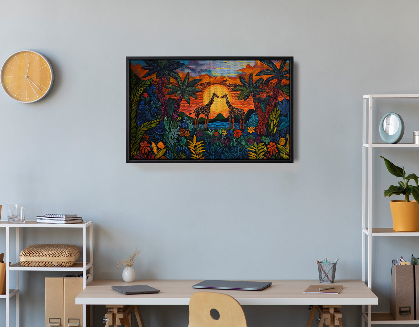 Giraffe Sunset Jungle Caribbean wall art view 30
