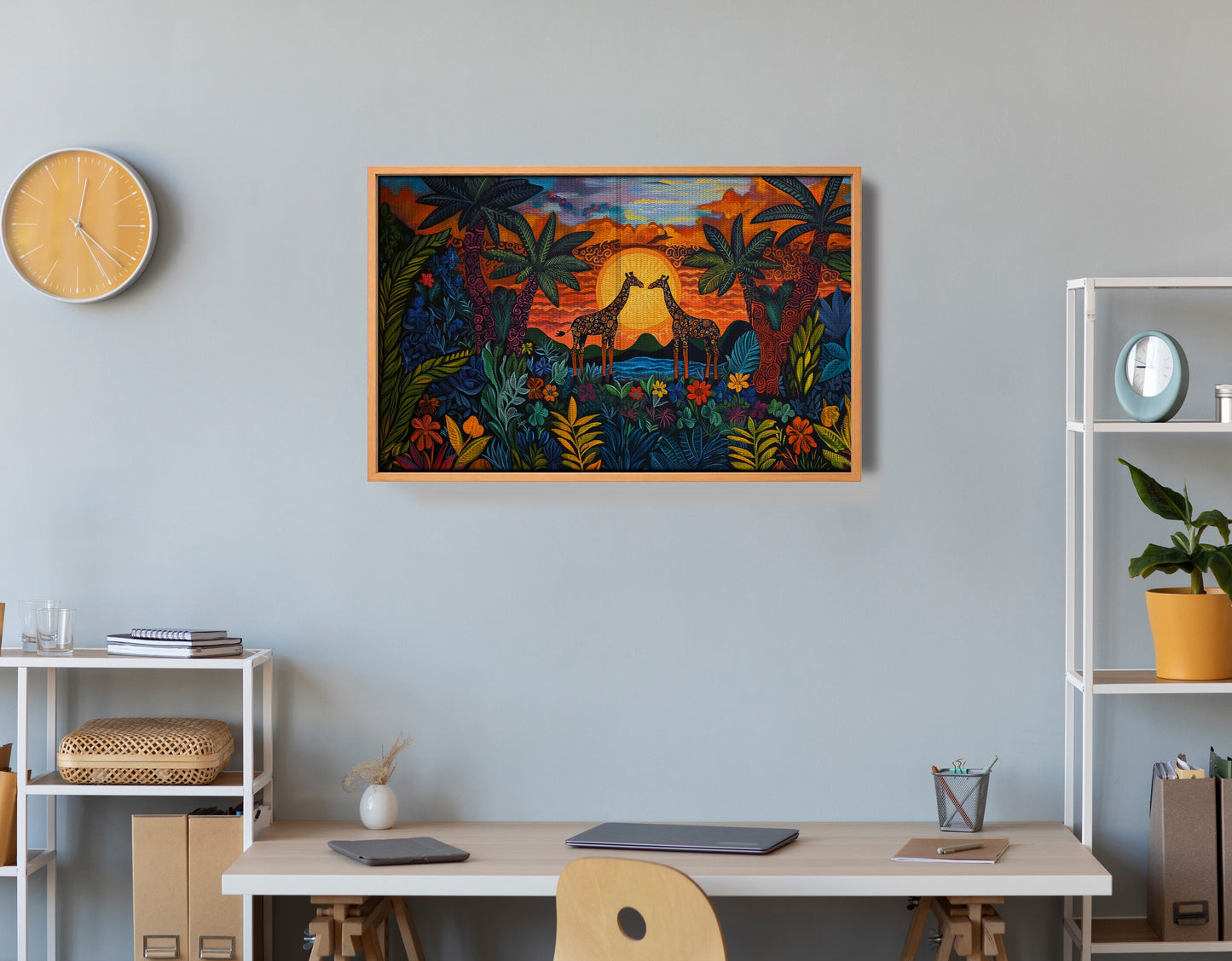 Giraffe Sunset Jungle Caribbean wall art view 48