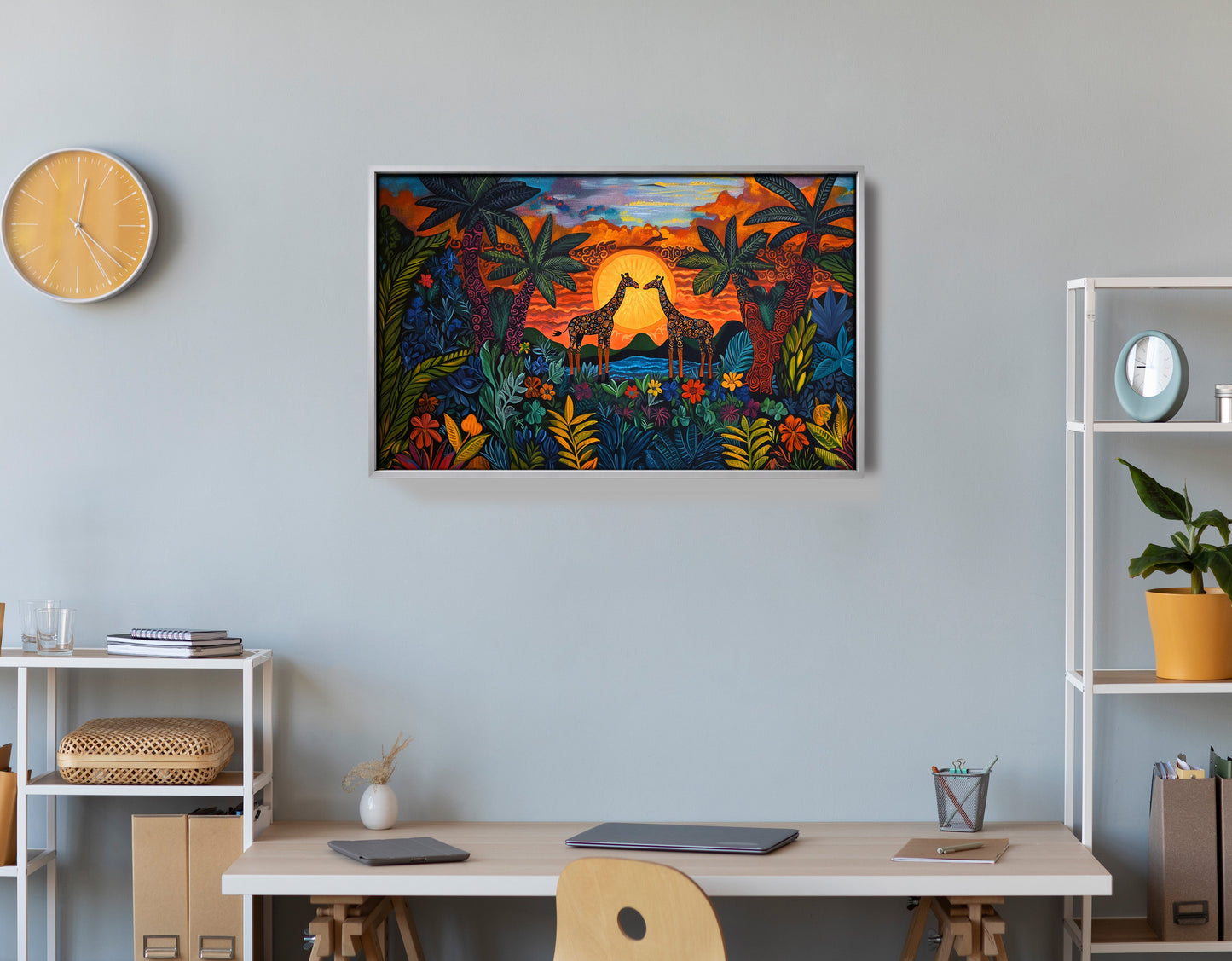 Giraffe Sunset Jungle Caribbean wall art view 60