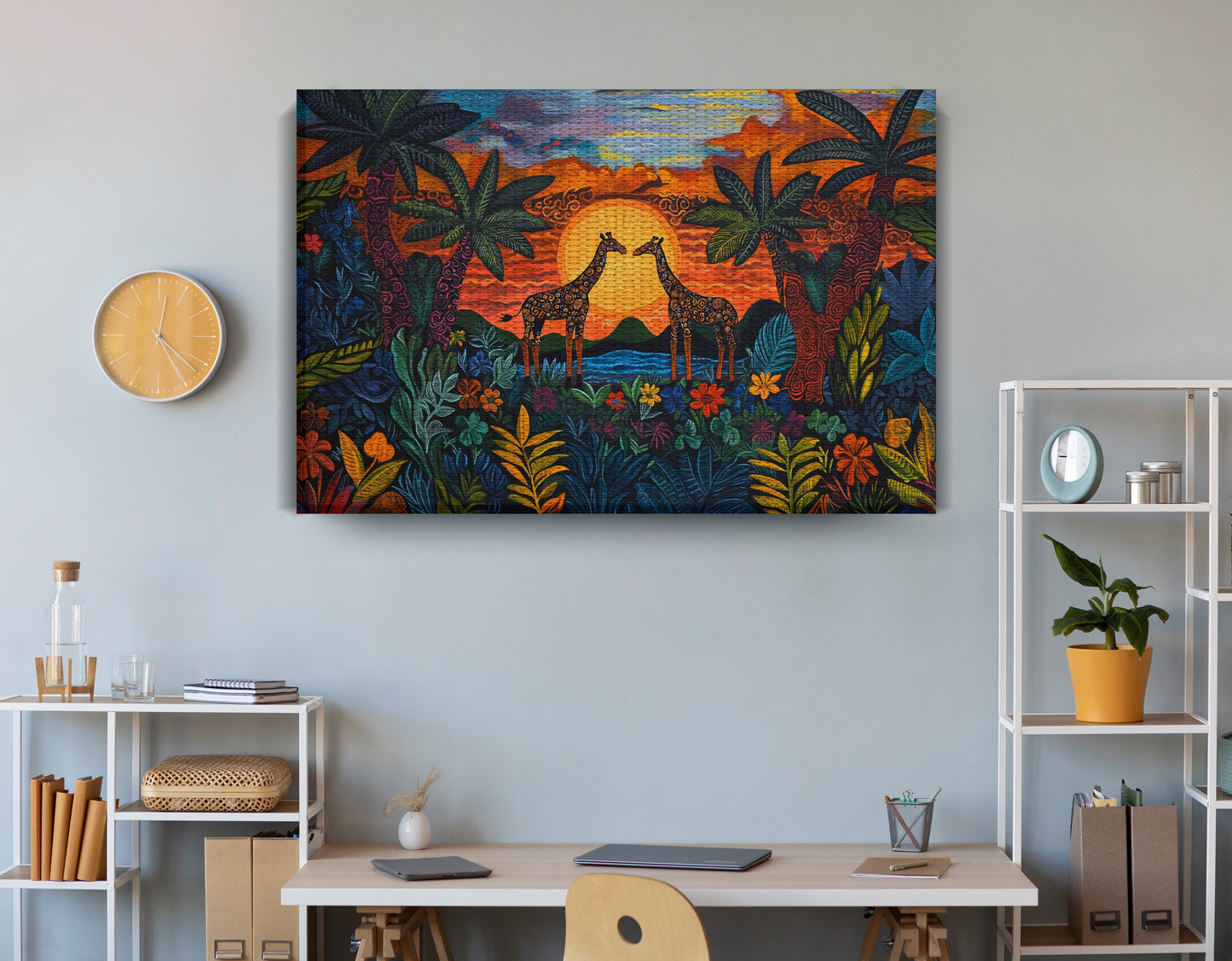 Giraffe Sunset Jungle Caribbean wall art view 18
