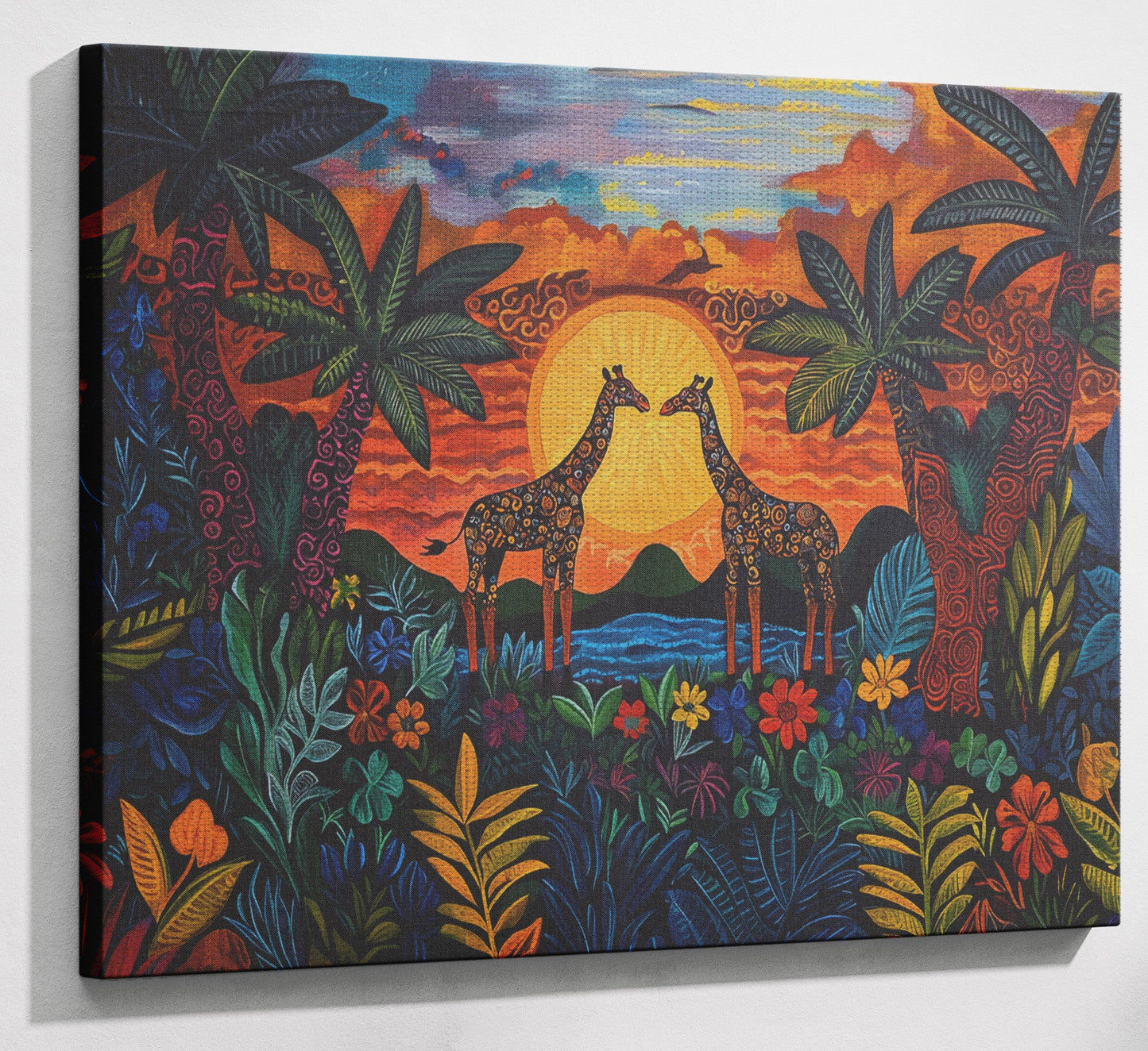 Giraffe Sunset Jungle Caribbean wall art view 13