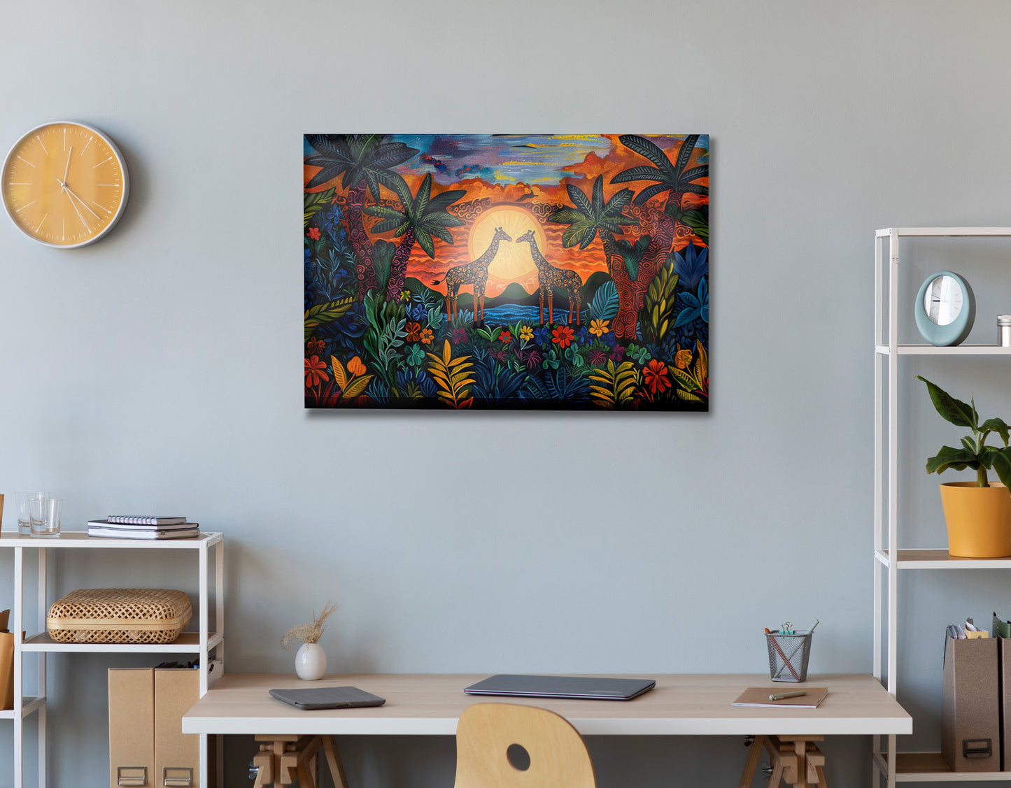 Giraffe Sunset Jungle Caribbean wall art view 24