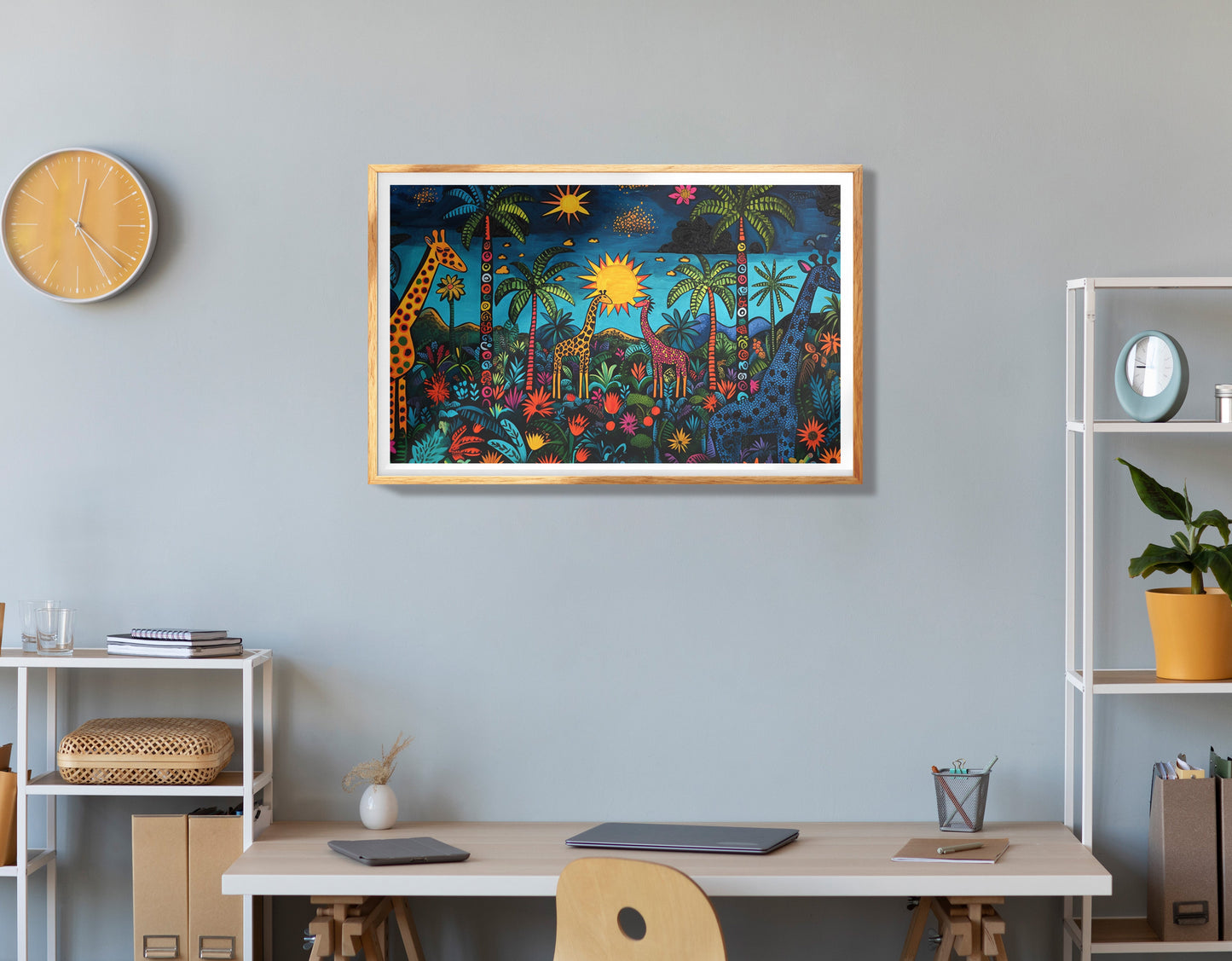 Giraffe Palm Tree Safari Caribbean wall art view 78