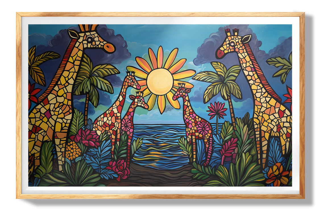 Giraffe Sunburst Safari Black Caribbean wall art view 73