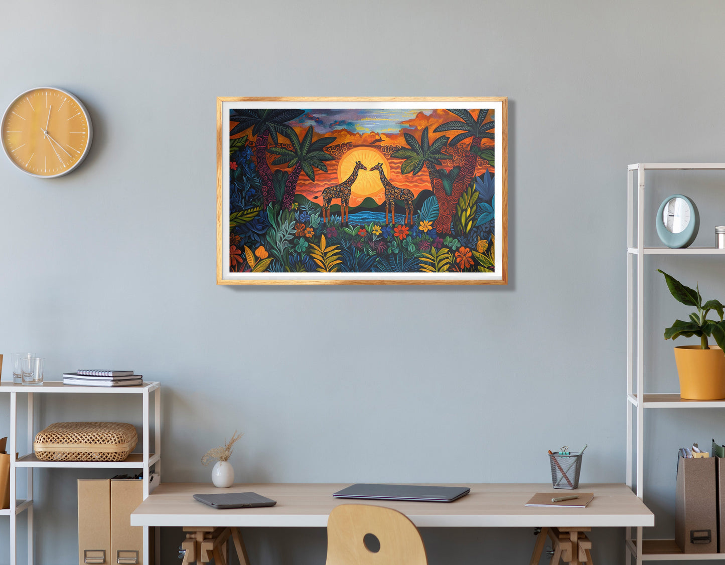 Giraffe Sunset Jungle Caribbean wall art view 78