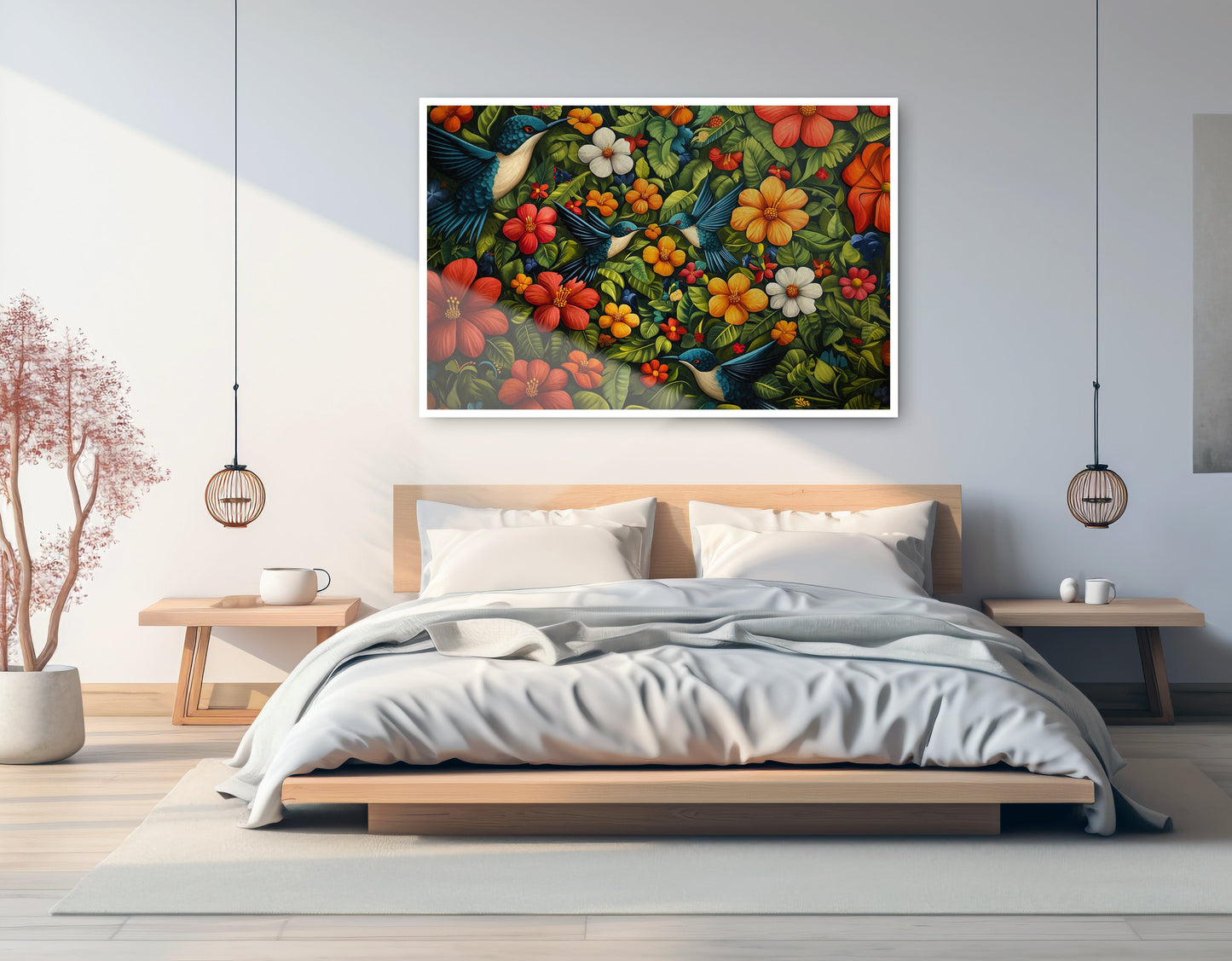 Tropical Flower Bird Black Caribbean wall art artwork view